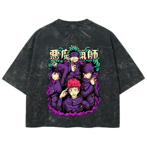 Playera streetwear premium de anime y gaming ExtraLife MX, corte boxy deluxe mineral wash heavyweight en color Acid Wash, moda urbana mexicana de culto.