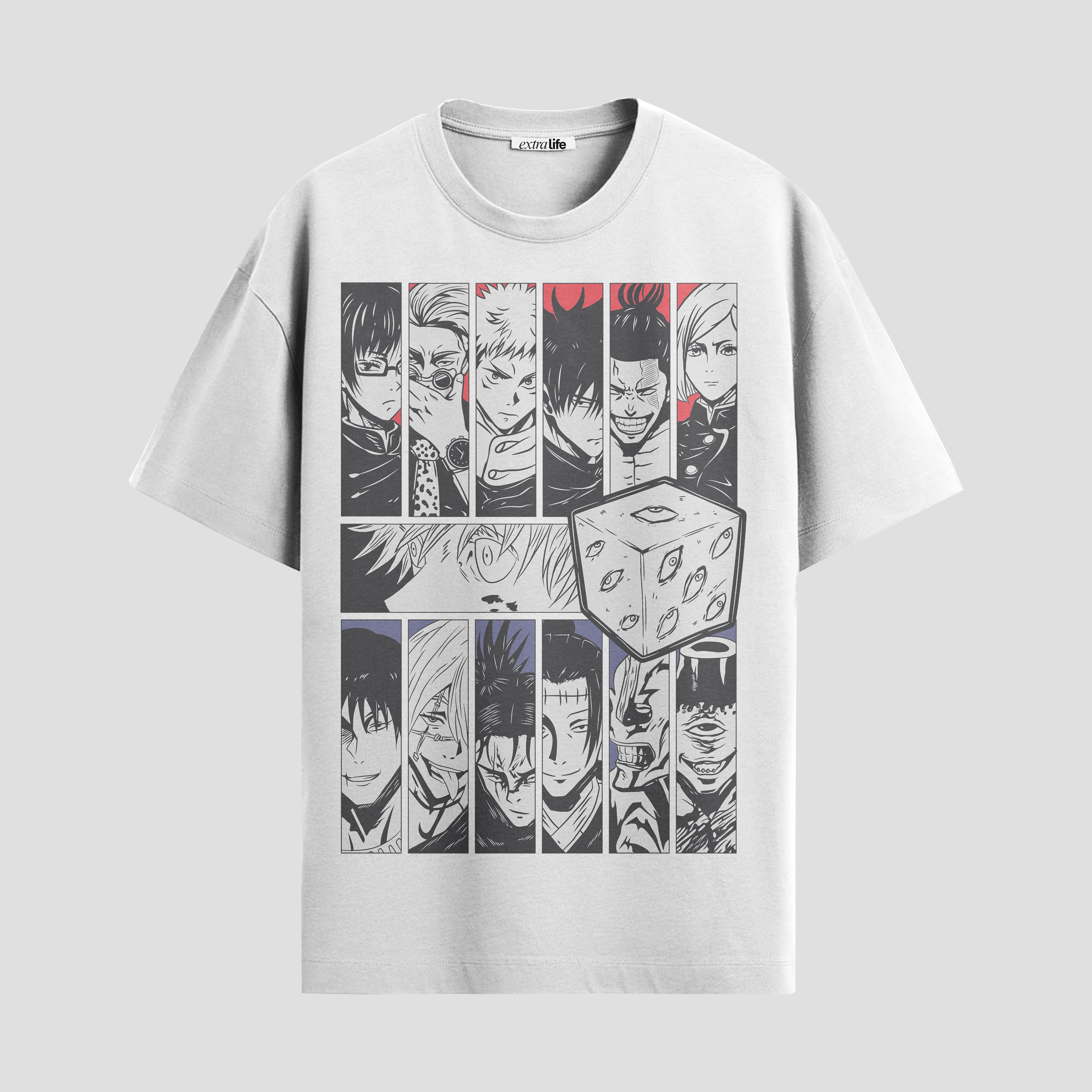 Playera urbana de anime y gaming ExtraLife MX, corte Standard Fit unisex ligero y transpirable en color Deep Black y Pure White, ropa de uso diario para gym y casual.