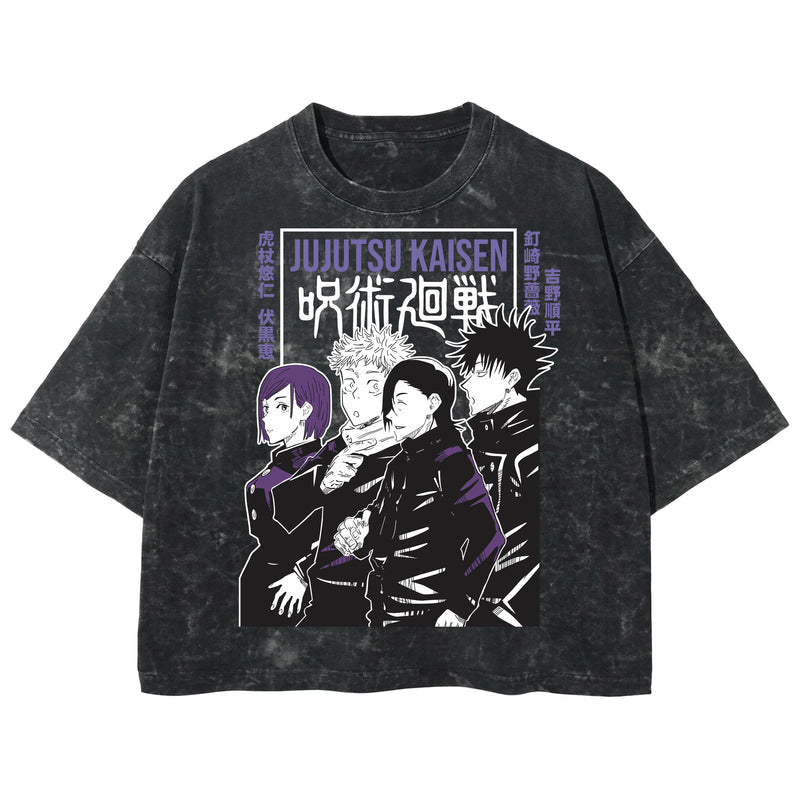 Playera streetwear premium de anime y gaming ExtraLife MX, corte boxy deluxe mineral wash heavyweight en color Acid Wash, moda urbana mexicana de culto.