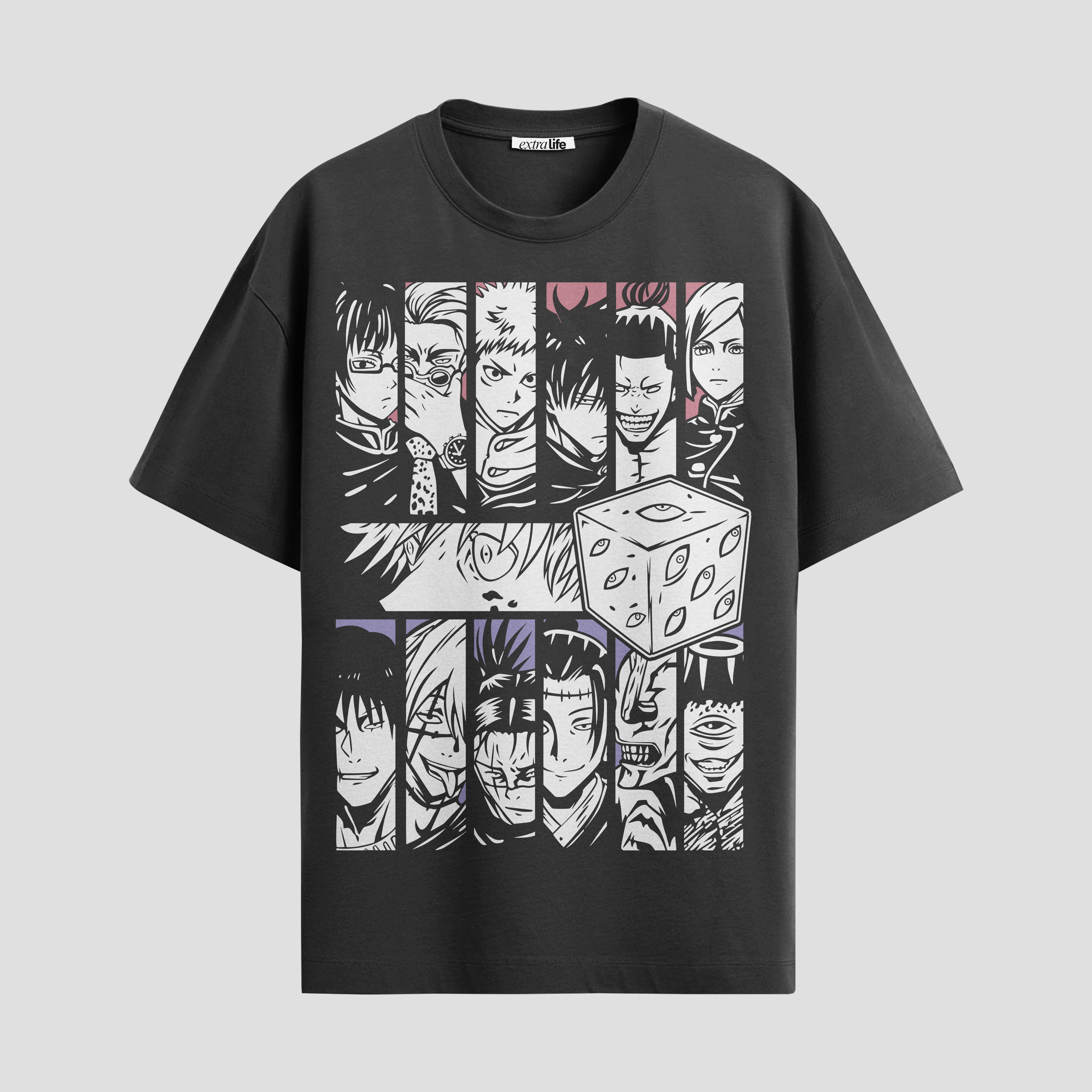 Playera urbana de anime y gaming ExtraLife MX, corte Standard Fit unisex ligero y transpirable en color Deep Black y Pure White, ropa de uso diario para gym y casual.