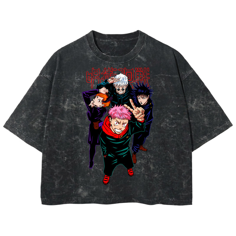 Playera streetwear premium de anime y gaming ExtraLife MX, corte boxy deluxe mineral wash heavyweight en color Acid Wash, moda urbana mexicana de culto.