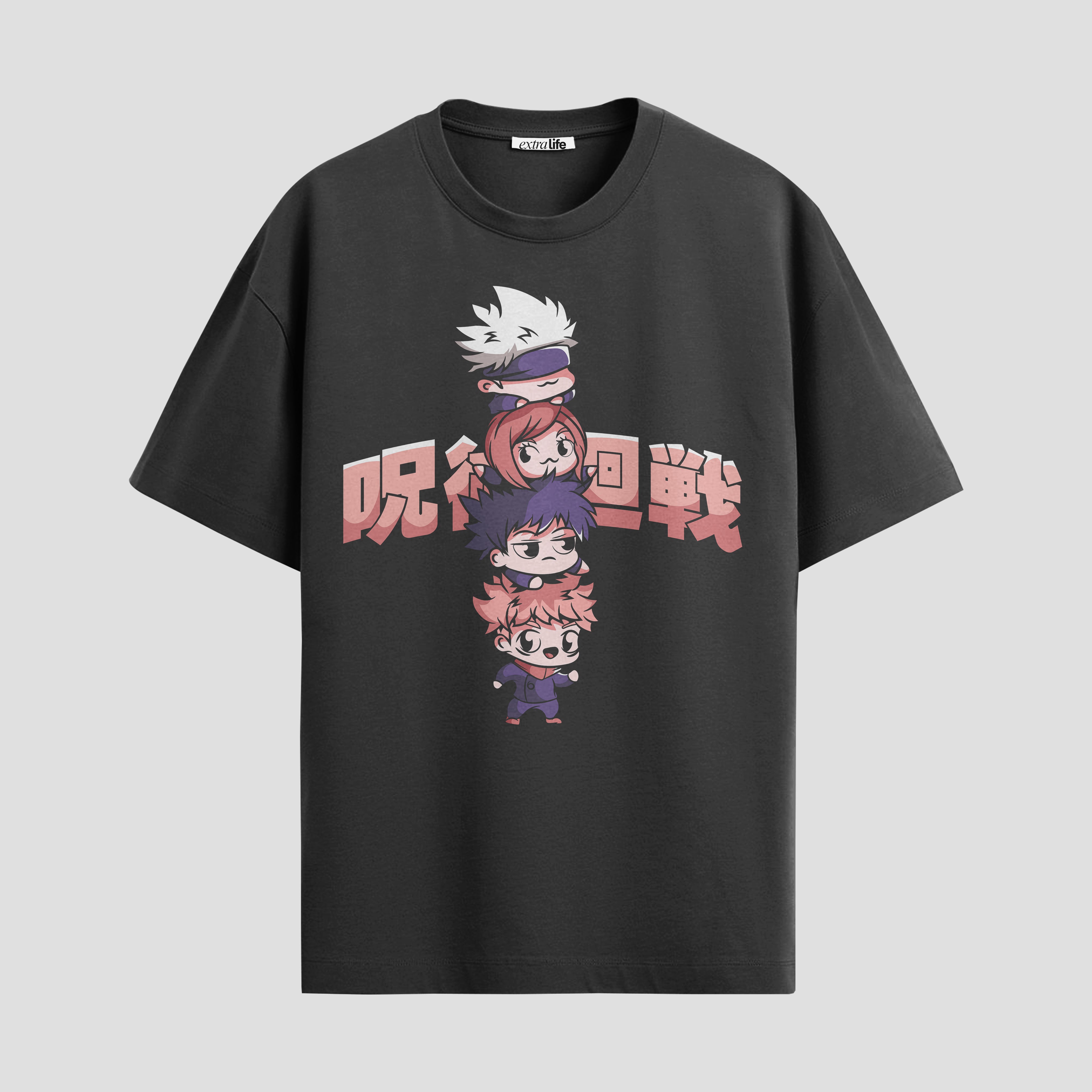 Playera urbana de anime y gaming ExtraLife MX, corte Standard Fit unisex ligero y transpirable en color Deep Black y Pure White, ropa de uso diario para gym y casual.