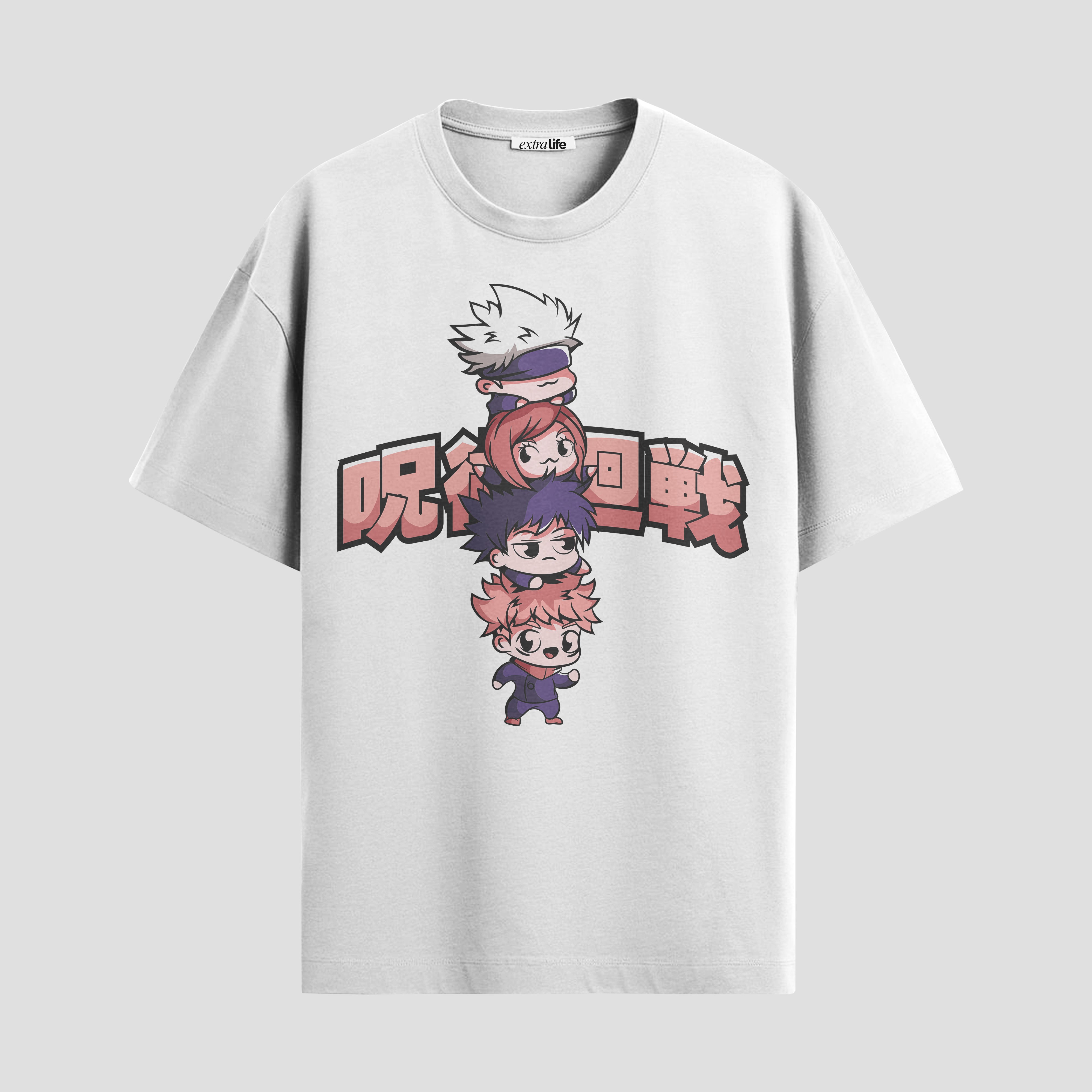 Playera urbana de anime y gaming ExtraLife MX, corte Standard Fit unisex ligero y transpirable en color Deep Black y Pure White, ropa de uso diario para gym y casual.