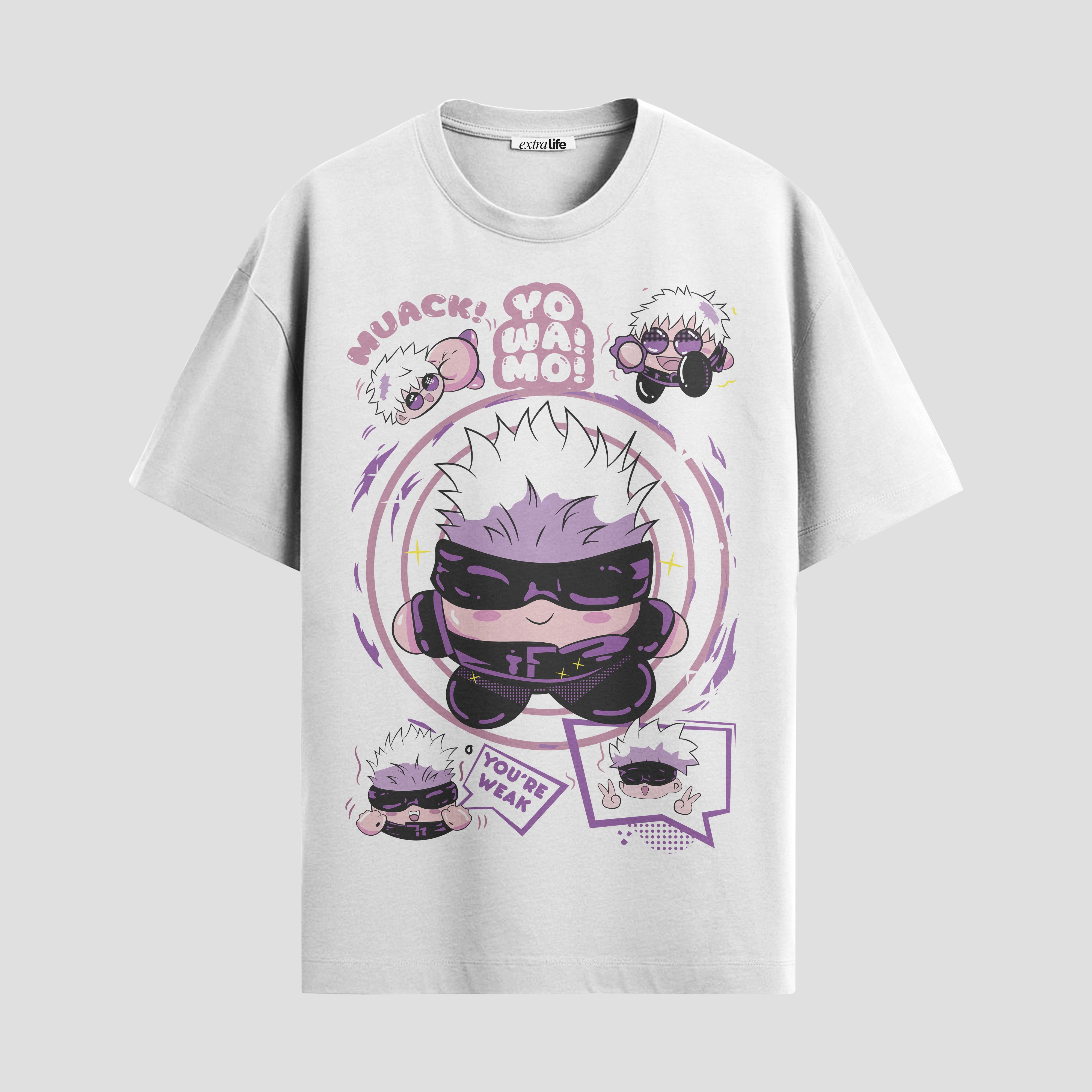 Playera urbana de anime y gaming ExtraLife MX, corte Standard Fit unisex ligero y transpirable en color Deep Black y Pure White, ropa de uso diario para gym y casual.