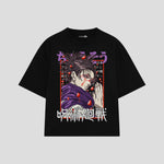 Playera streetwear premium de anime y gaming ExtraLife MX, corte boxy oversized drop shoulder heavyweight en color Deep Black y Off-White, moda urbana mexicana de culto.