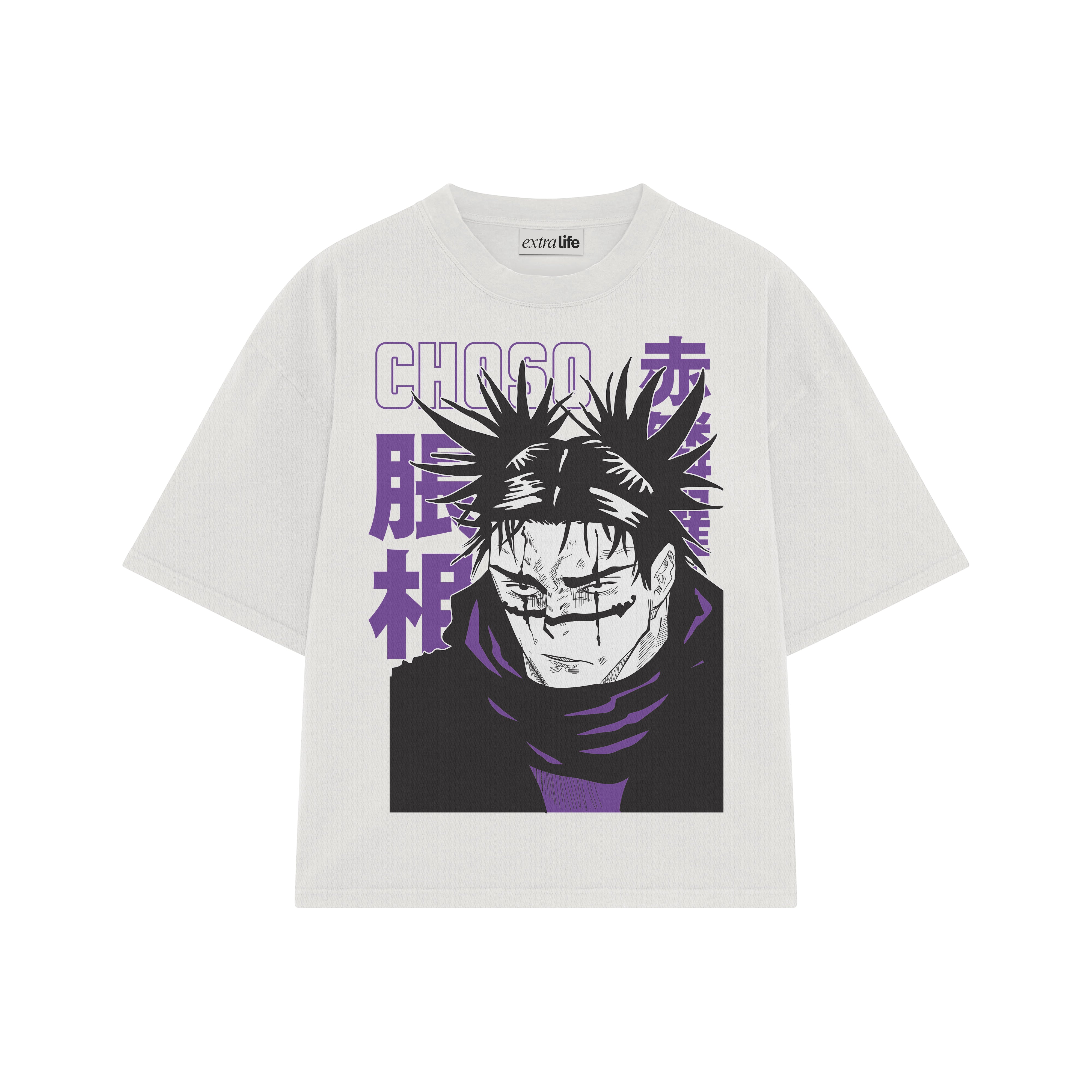 Playera streetwear premium de anime y gaming ExtraLife MX, corte boxy oversized drop shoulder heavyweight en color Deep Black y Off-White, moda urbana mexicana de culto.