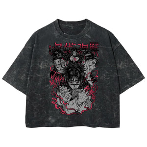 Playera streetwear premium de anime y gaming ExtraLife MX, corte boxy deluxe mineral wash heavyweight en color Acid Wash, moda urbana mexicana de culto.