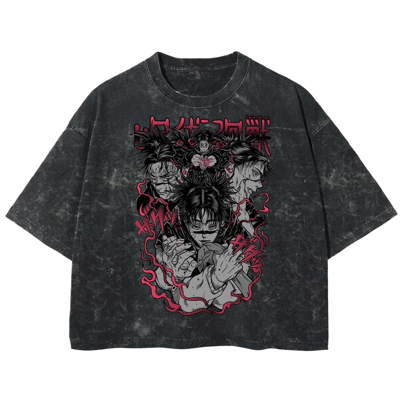 Playera streetwear premium de anime y gaming ExtraLife MX, corte boxy deluxe mineral wash heavyweight en color Acid Wash, moda urbana mexicana de culto.