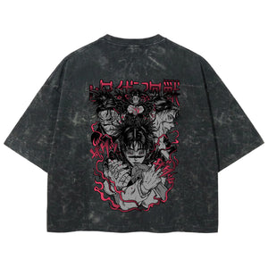 Playera streetwear premium de anime y gaming ExtraLife MX, corte boxy deluxe mineral wash heavyweight en color Acid Wash, moda urbana mexicana de culto.