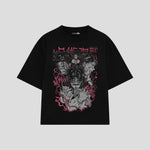 Playera streetwear premium de anime y gaming ExtraLife MX, corte boxy oversized drop shoulder heavyweight en color Deep Black y Off-White, moda urbana mexicana de culto.