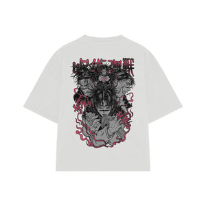 Playera streetwear premium de anime y gaming ExtraLife MX, corte boxy oversized drop shoulder heavyweight en color Deep Black y Off-White, moda urbana mexicana de culto.