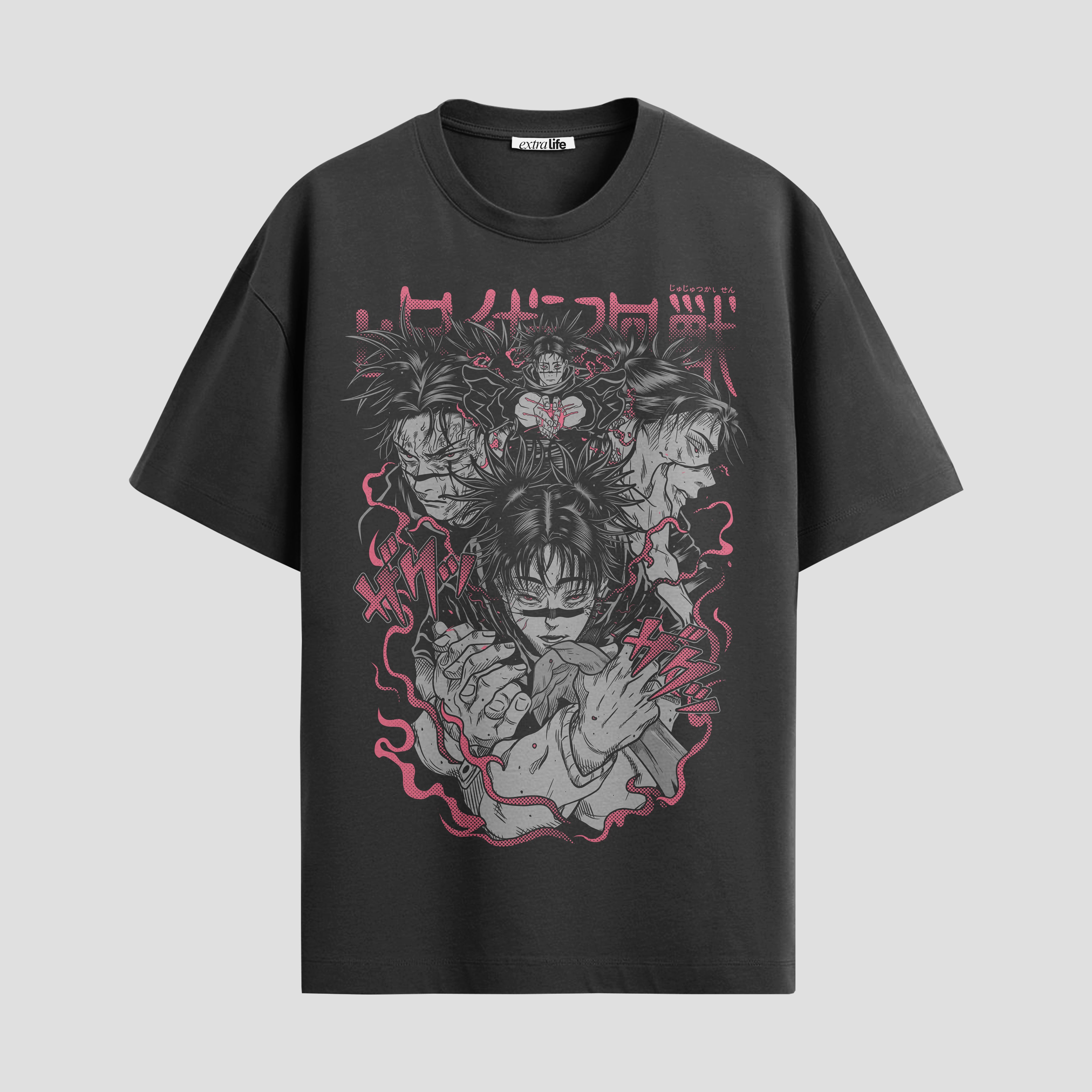 Playera urbana de anime y gaming ExtraLife MX, corte Standard Fit unisex ligero y transpirable en color Deep Black y Pure White, ropa de uso diario para gym y casual.