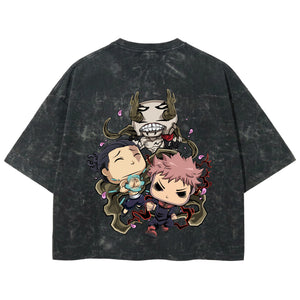 Playera streetwear premium de anime y gaming ExtraLife MX, corte boxy deluxe mineral wash heavyweight en color Acid Wash, moda urbana mexicana de culto.
