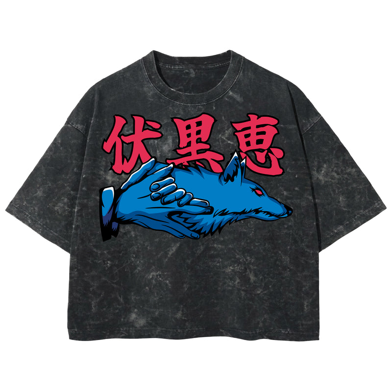 Playera streetwear premium de anime y gaming ExtraLife MX, corte boxy deluxe mineral wash heavyweight en color Acid Wash, moda urbana mexicana de culto.