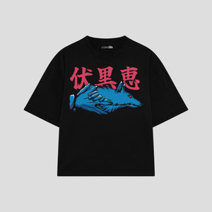 Playera streetwear premium de anime y gaming ExtraLife MX, corte boxy oversized drop shoulder heavyweight en color Deep Black y Off-White, moda urbana mexicana de culto.