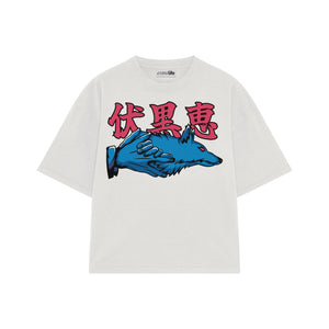 Playera streetwear premium de anime y gaming ExtraLife MX, corte boxy oversized drop shoulder heavyweight en color Deep Black y Off-White, moda urbana mexicana de culto.