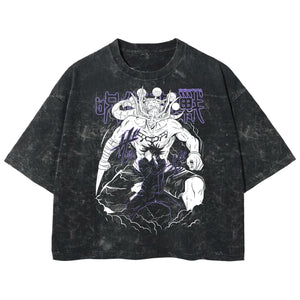 Playera streetwear premium de anime y gaming ExtraLife MX, corte boxy deluxe mineral wash heavyweight en color Acid Wash, moda urbana mexicana de culto.