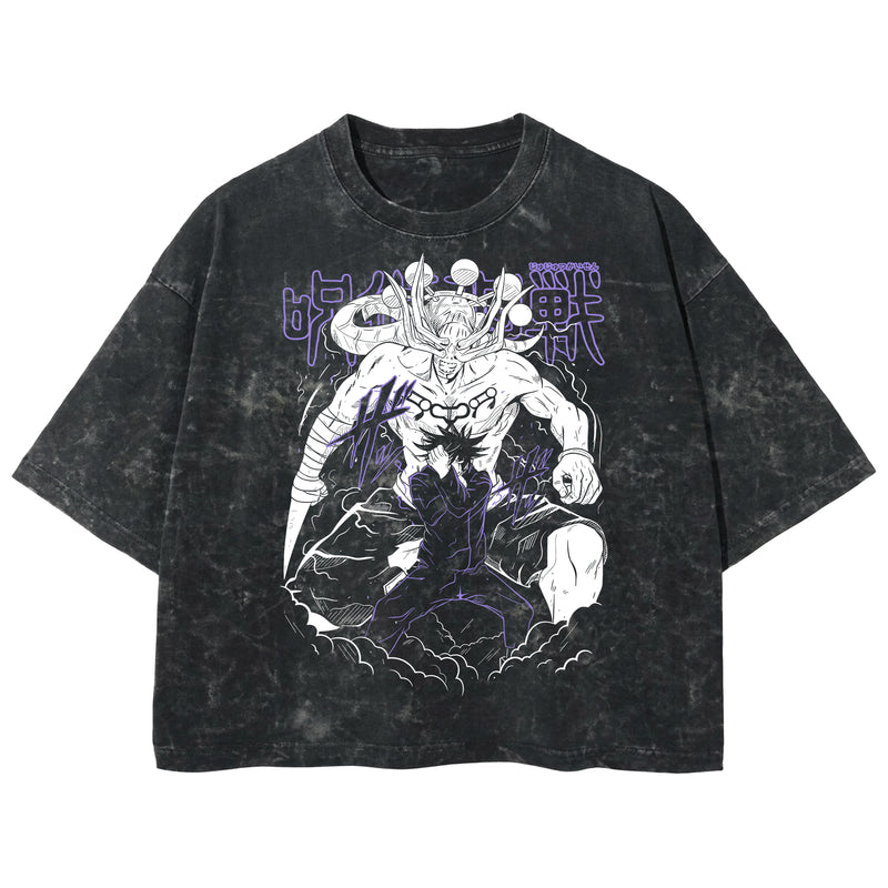 Playera streetwear premium de anime y gaming ExtraLife MX, corte boxy deluxe mineral wash heavyweight en color Acid Wash, moda urbana mexicana de culto.