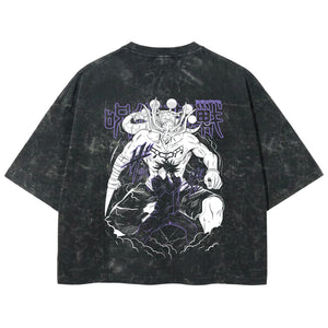 Playera streetwear premium de anime y gaming ExtraLife MX, corte boxy deluxe mineral wash heavyweight en color Acid Wash, moda urbana mexicana de culto.