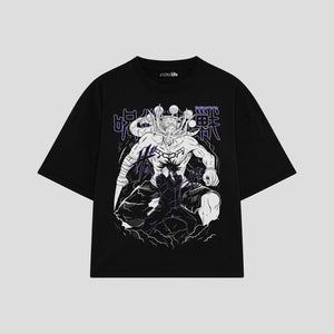 Playera streetwear premium de anime y gaming ExtraLife MX, corte boxy oversized drop shoulder heavyweight en color Deep Black y Off-White, moda urbana mexicana de culto.