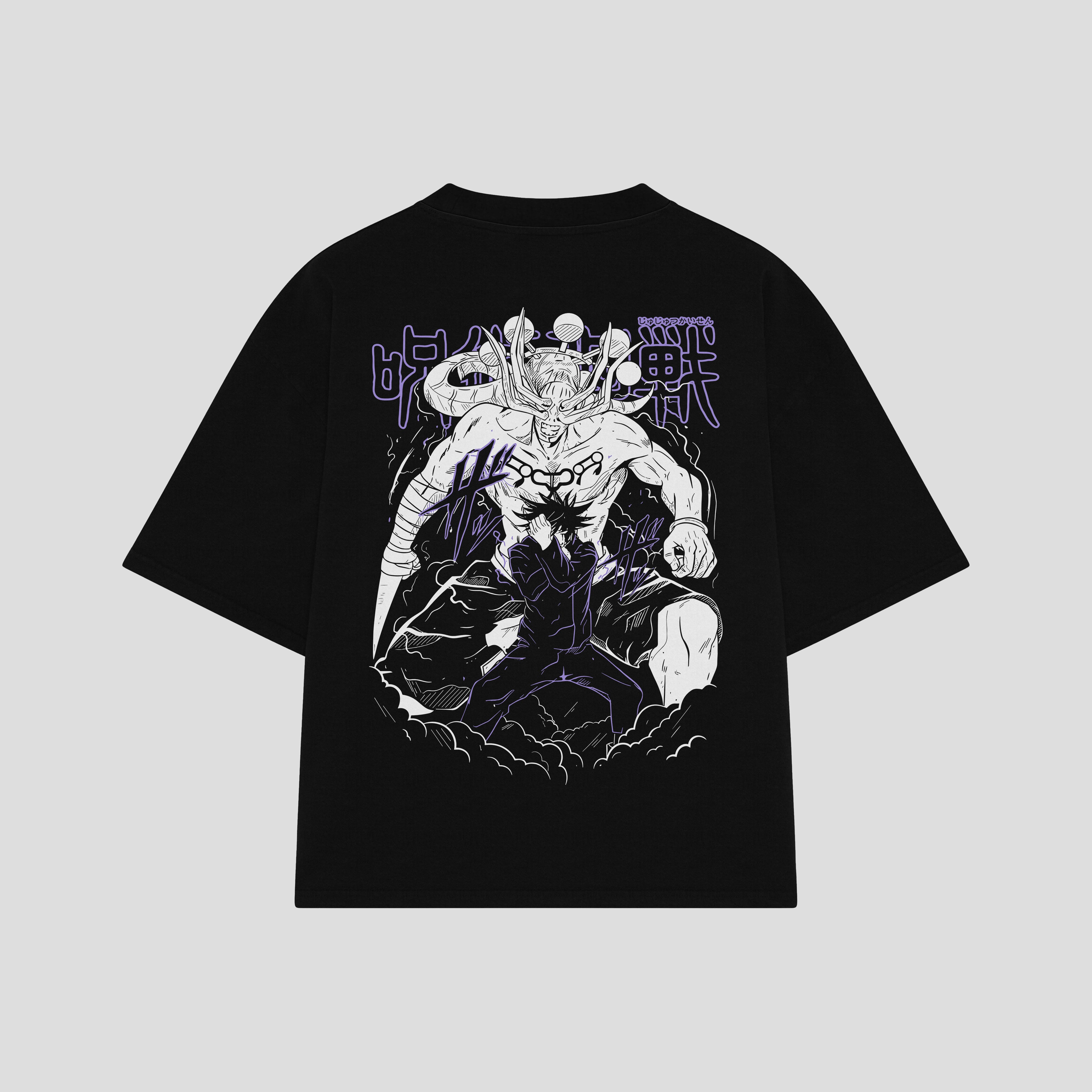Playera streetwear premium de anime y gaming ExtraLife MX, corte boxy oversized drop shoulder heavyweight en color Deep Black y Off-White, moda urbana mexicana de culto.