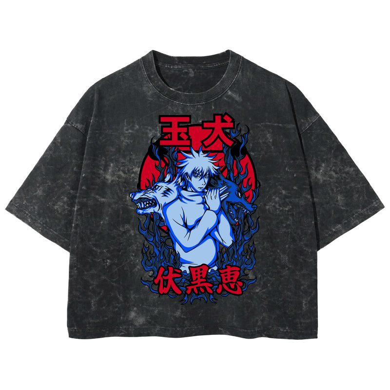 Playera streetwear premium de anime y gaming ExtraLife MX, corte boxy deluxe mineral wash heavyweight en color Acid Wash, moda urbana mexicana de culto.