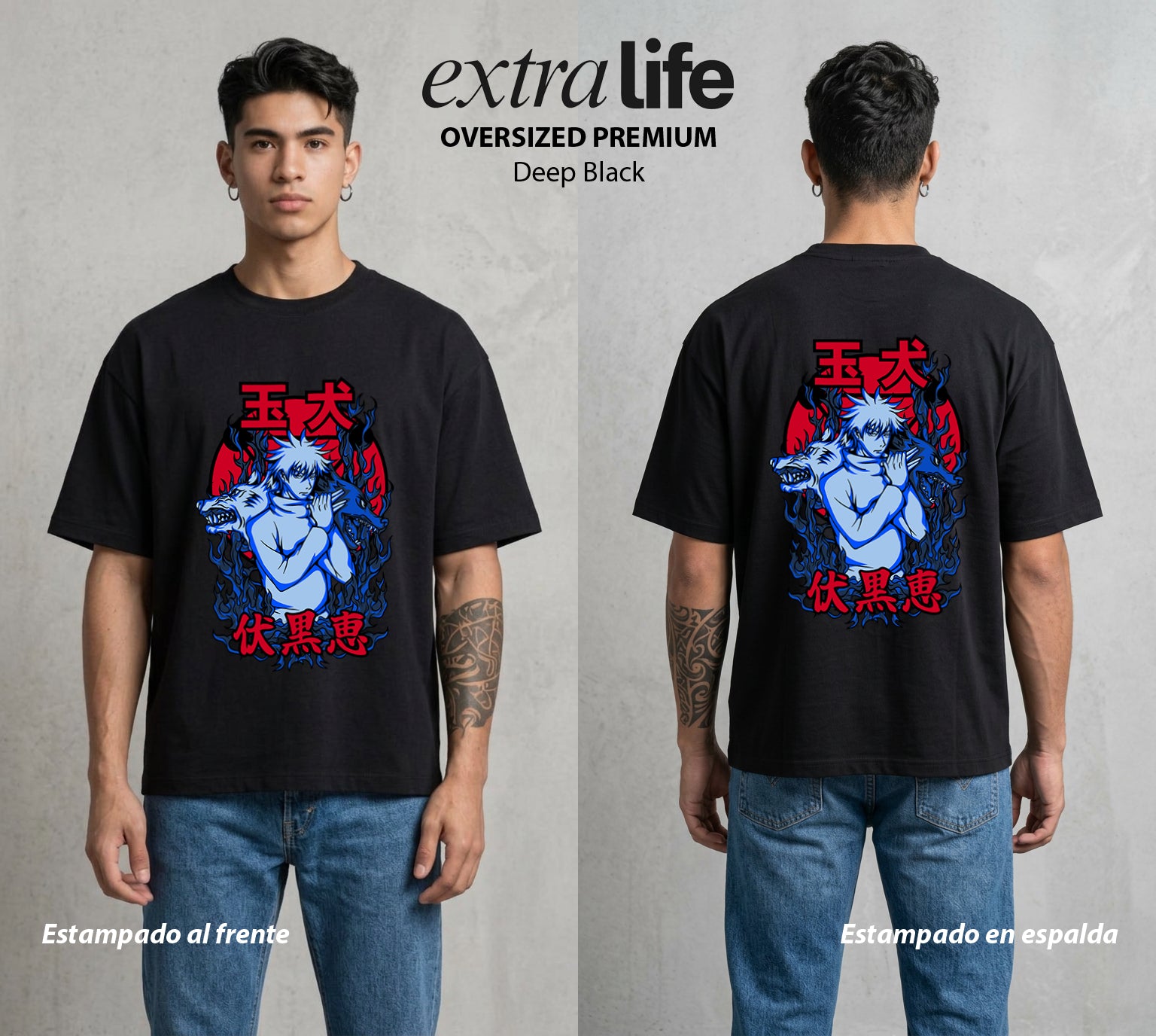 El Arte de las Maldiciones | Las Diez Sombras #01819 - Playera Oversized Premium | Deep Black - Foto en modelo