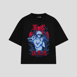 Playera streetwear premium de anime y gaming ExtraLife MX, corte boxy oversized drop shoulder heavyweight en color Deep Black y Off-White, moda urbana mexicana de culto.