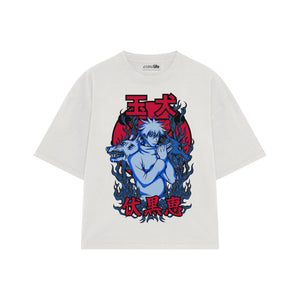 Playera streetwear premium de anime y gaming ExtraLife MX, corte boxy oversized drop shoulder heavyweight en color Deep Black y Off-White, moda urbana mexicana de culto.