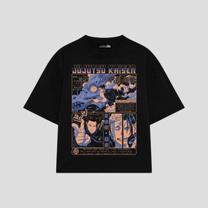 Playera streetwear premium de anime y gaming ExtraLife MX, corte boxy oversized drop shoulder heavyweight en color Deep Black y Off-White, moda urbana mexicana de culto.