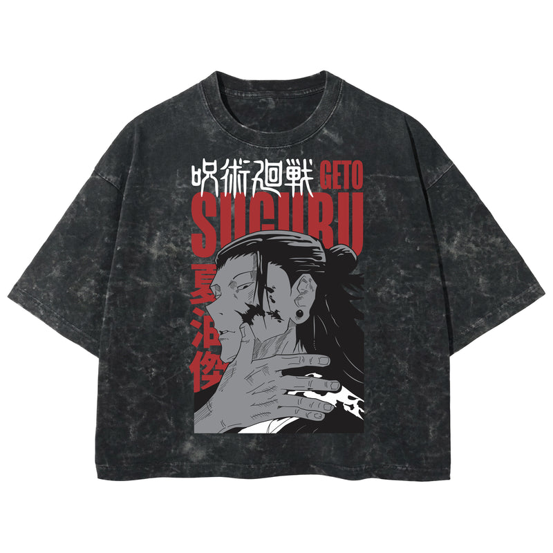 Playera streetwear premium de anime y gaming ExtraLife MX, corte boxy deluxe mineral wash heavyweight en color Acid Wash, moda urbana mexicana de culto.