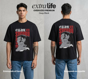 El Arte de las Maldiciones | El Brujo Caido #01821 - Playera Oversized Premium | Deep Black - Foto en modelo