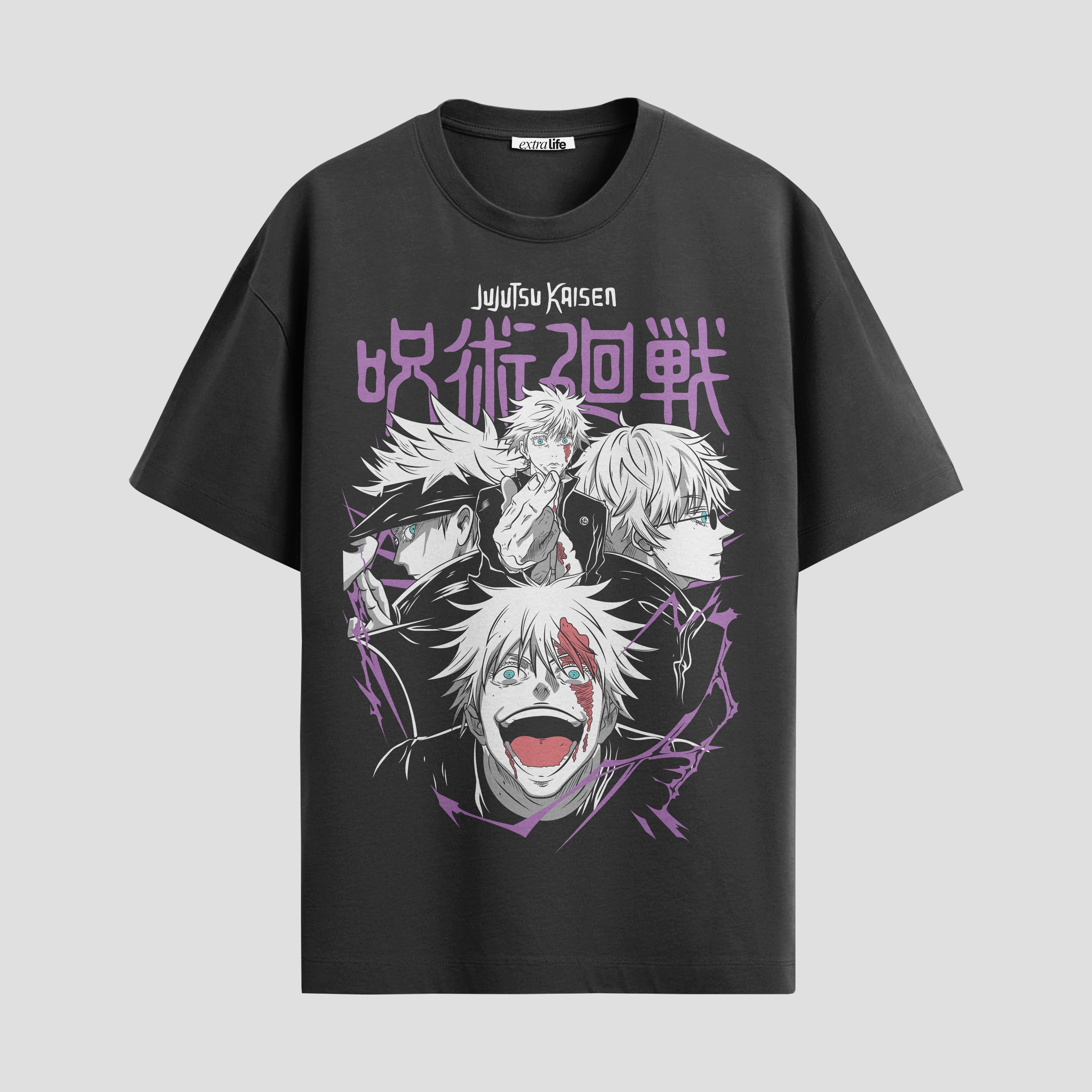 Playera urbana de anime y gaming ExtraLife MX, corte Standard Fit unisex ligero y transpirable en color Deep Black y Pure White, ropa de uso diario para gym y casual.