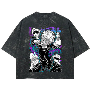 Playera streetwear premium de anime y gaming ExtraLife MX, corte boxy deluxe mineral wash heavyweight en color Acid Wash, moda urbana mexicana de culto.
