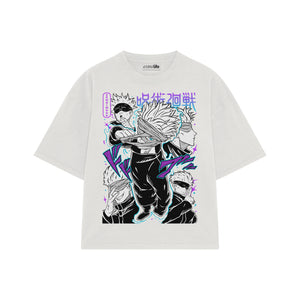 Playera streetwear premium de anime y gaming ExtraLife MX, corte boxy oversized drop shoulder heavyweight en color Deep Black y Off-White, moda urbana mexicana de culto.