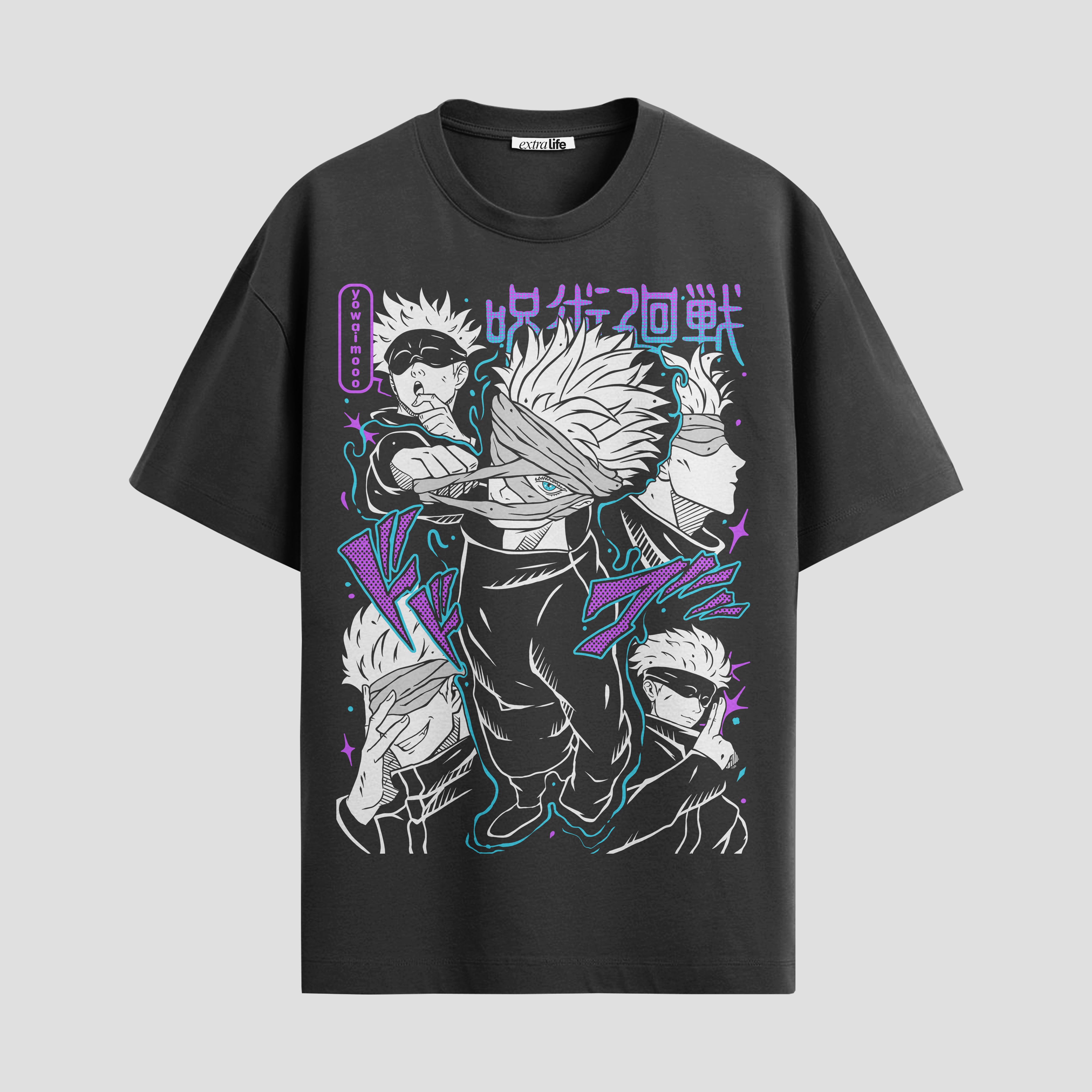 Playera urbana de anime y gaming ExtraLife MX, corte Standard Fit unisex ligero y transpirable en color Deep Black y Pure White, ropa de uso diario para gym y casual.