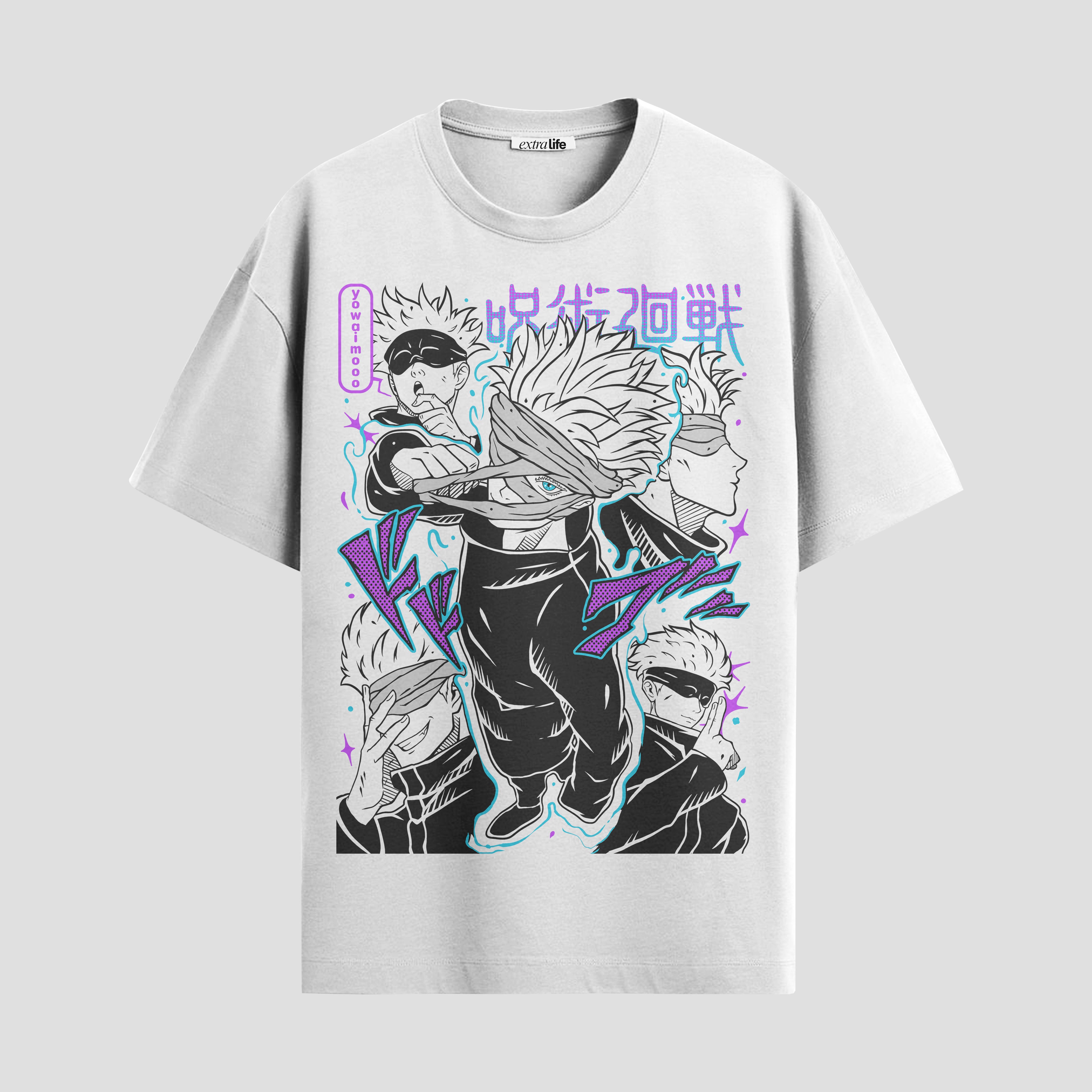 Playera urbana de anime y gaming ExtraLife MX, corte Standard Fit unisex ligero y transpirable en color Deep Black y Pure White, ropa de uso diario para gym y casual.