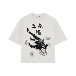 Playera streetwear premium de anime y gaming ExtraLife MX, corte boxy oversized drop shoulder heavyweight en color Deep Black y Off-White, moda urbana mexicana de culto.