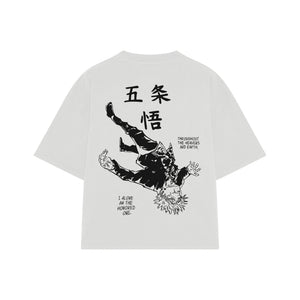 Playera streetwear premium de anime y gaming ExtraLife MX, corte boxy oversized drop shoulder heavyweight en color Deep Black y Off-White, moda urbana mexicana de culto.
