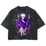 Playera streetwear premium de anime y gaming ExtraLife MX, corte boxy deluxe mineral wash heavyweight en color Acid Wash, moda urbana mexicana de culto.
