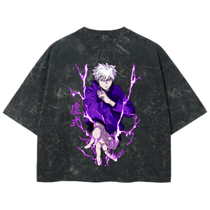 Playera streetwear premium de anime y gaming ExtraLife MX, corte boxy deluxe mineral wash heavyweight en color Acid Wash, moda urbana mexicana de culto.