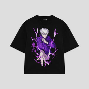 Playera streetwear premium de anime y gaming ExtraLife MX, corte boxy oversized drop shoulder heavyweight en color Deep Black y Off-White, moda urbana mexicana de culto.