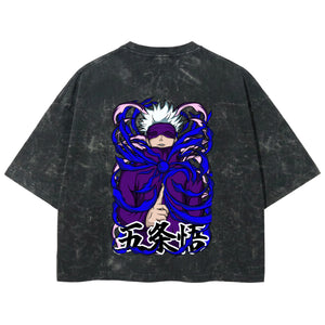 Playera streetwear premium de anime y gaming ExtraLife MX, corte boxy deluxe mineral wash heavyweight en color Acid Wash, moda urbana mexicana de culto.