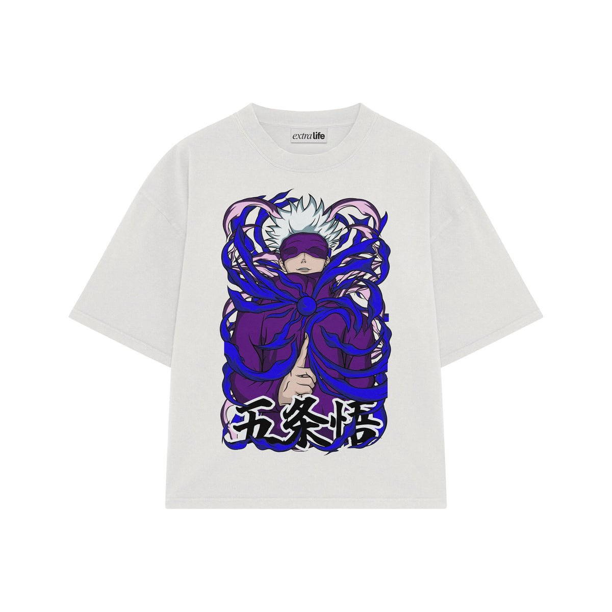 Playera streetwear premium de anime y gaming ExtraLife MX, corte oversized drop shoulder ligero y fresco en color Deep Black y Off-White, moda urbana mexicana de culto.
