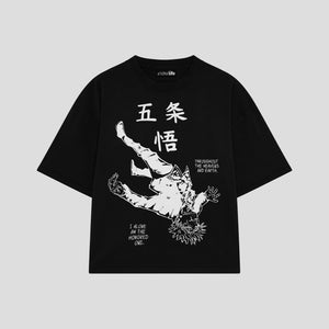 Playera streetwear premium de anime y gaming ExtraLife MX, corte boxy oversized drop shoulder heavyweight en color Deep Black y Off-White, moda urbana mexicana de culto.