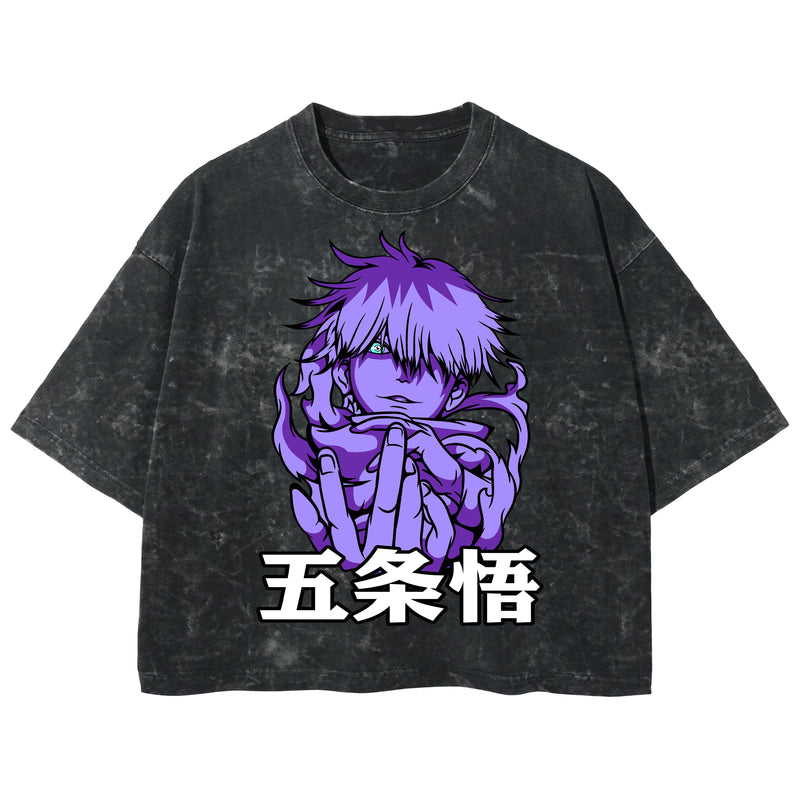 Playera streetwear premium de anime y gaming ExtraLife MX, corte boxy deluxe mineral wash heavyweight en color Acid Wash, moda urbana mexicana de culto.