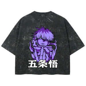 Playera streetwear premium de anime y gaming ExtraLife MX, corte boxy deluxe mineral wash heavyweight en color Acid Wash, moda urbana mexicana de culto.