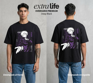 El Arte de las Maldiciones | Ojos del Universo #01832 - Playera Oversized Premium | Deep Black - Foto en modelo