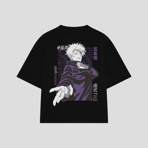 Playera streetwear premium de anime y gaming ExtraLife MX, corte boxy oversized drop shoulder heavyweight en color Deep Black y Off-White, moda urbana mexicana de culto.
