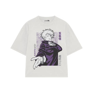 Playera streetwear premium de anime y gaming ExtraLife MX, corte boxy oversized drop shoulder heavyweight en color Deep Black y Off-White, moda urbana mexicana de culto.